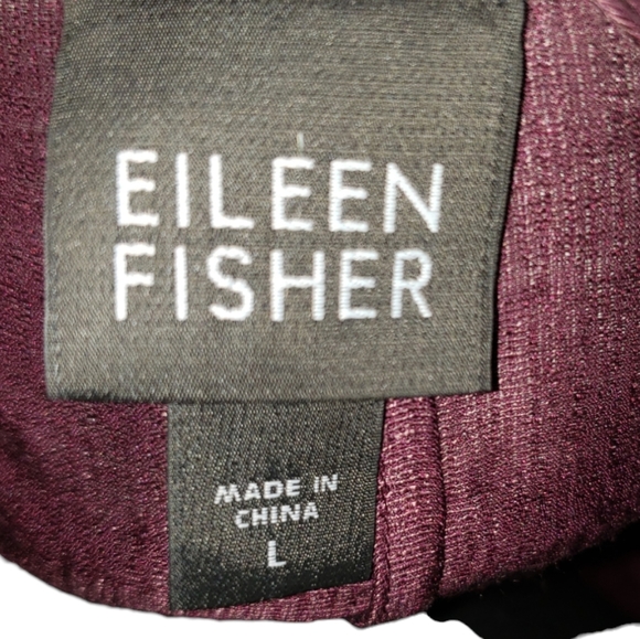 Eileen Fisher Maroon Linen / Silk Button Blouse Size L - Picture 2 of 5